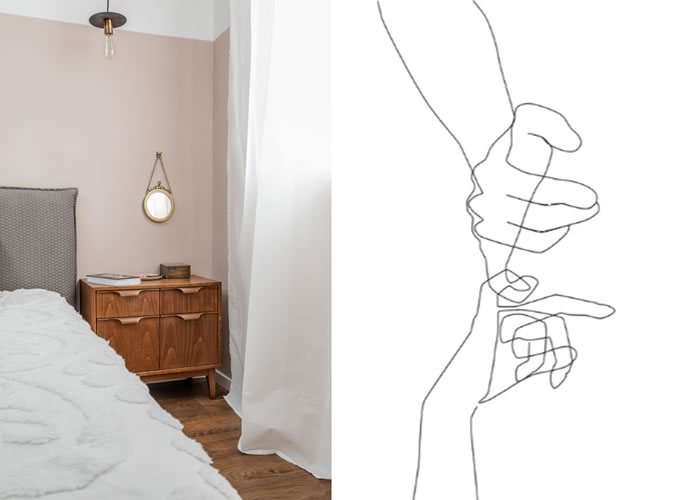 עיצוב עפ"י הפנג שואי בחדר השינה- יצירת אמנות שעוסקת בקרבה וזוגיות בסוויטת הורים